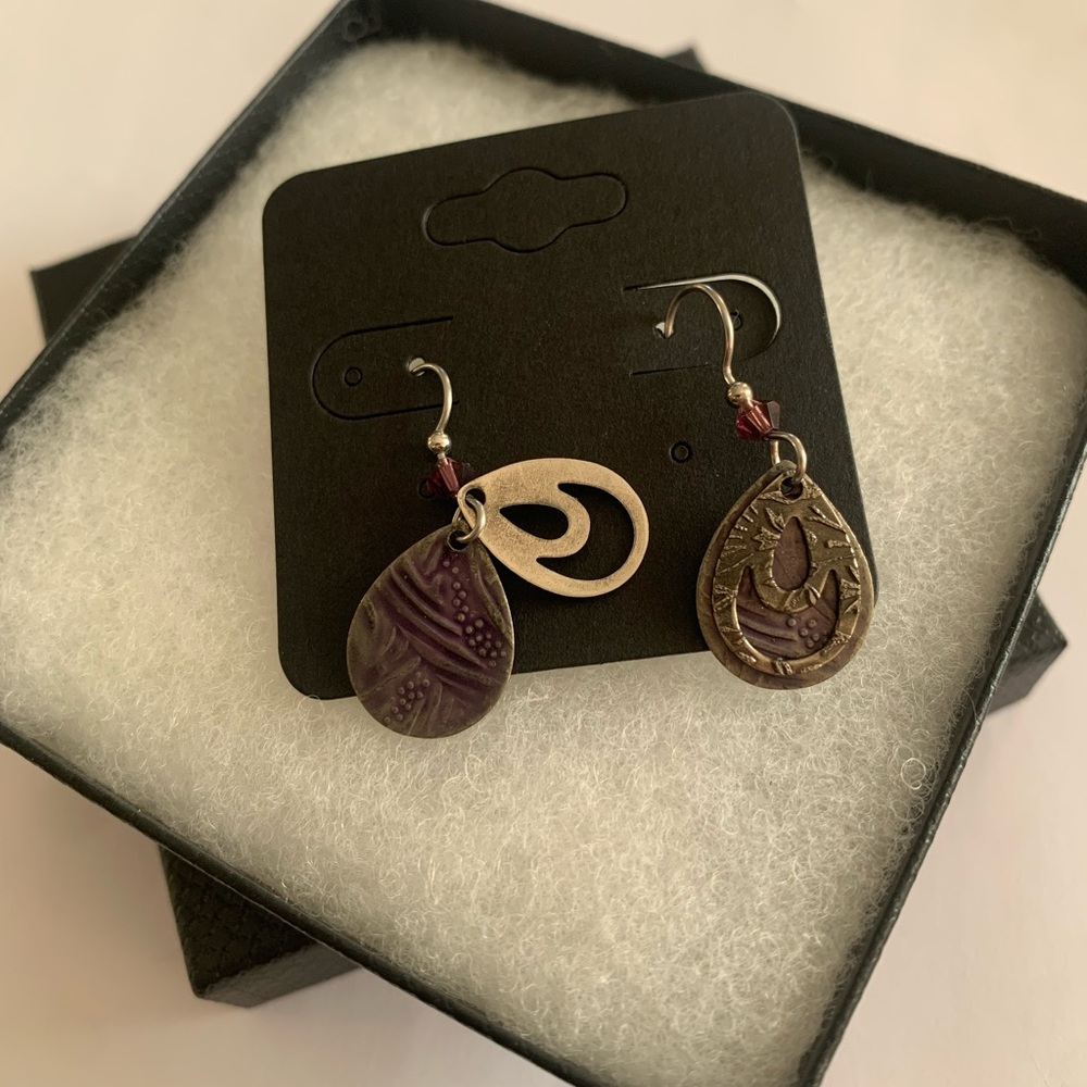 Purple Teardrop Dangle Earrings - Women Jewelry - Picture 5 of 11